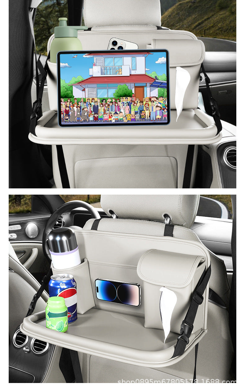 Car-mounted small table, foldable large-capacity multi-functional dining table for rear car seats, suitable for studying, eating, and storing laptops or tablets