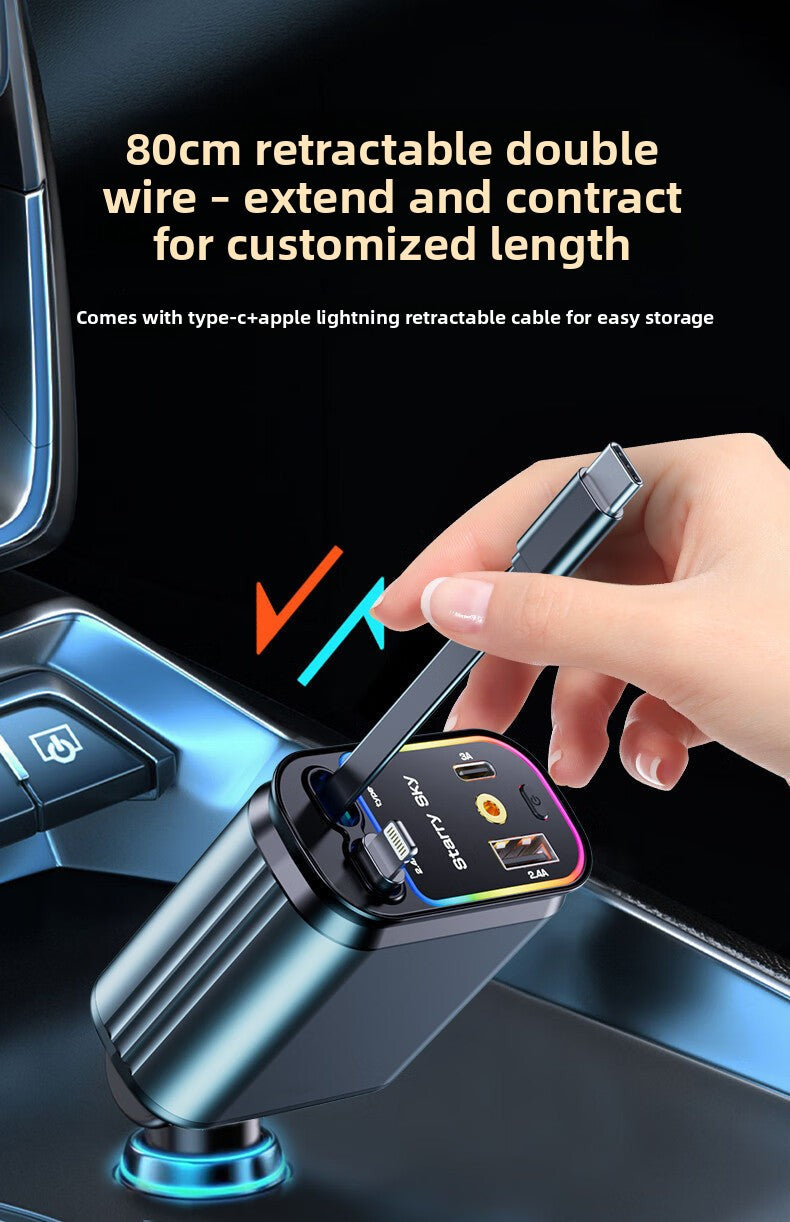 Starry Sky Roof Car Charger120W Super Fast Charging Car Charger with Retractable Cable Ambient Light for Car Interior Cigarette Lighter