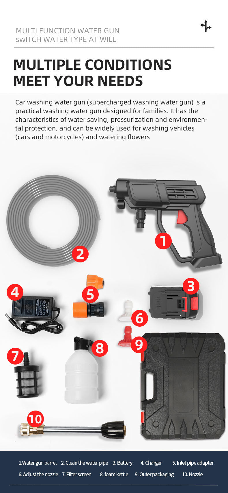 car wash water gun Home wireless rechargeable high-pressure  Convenient lithium battery booster water pump car washing machine