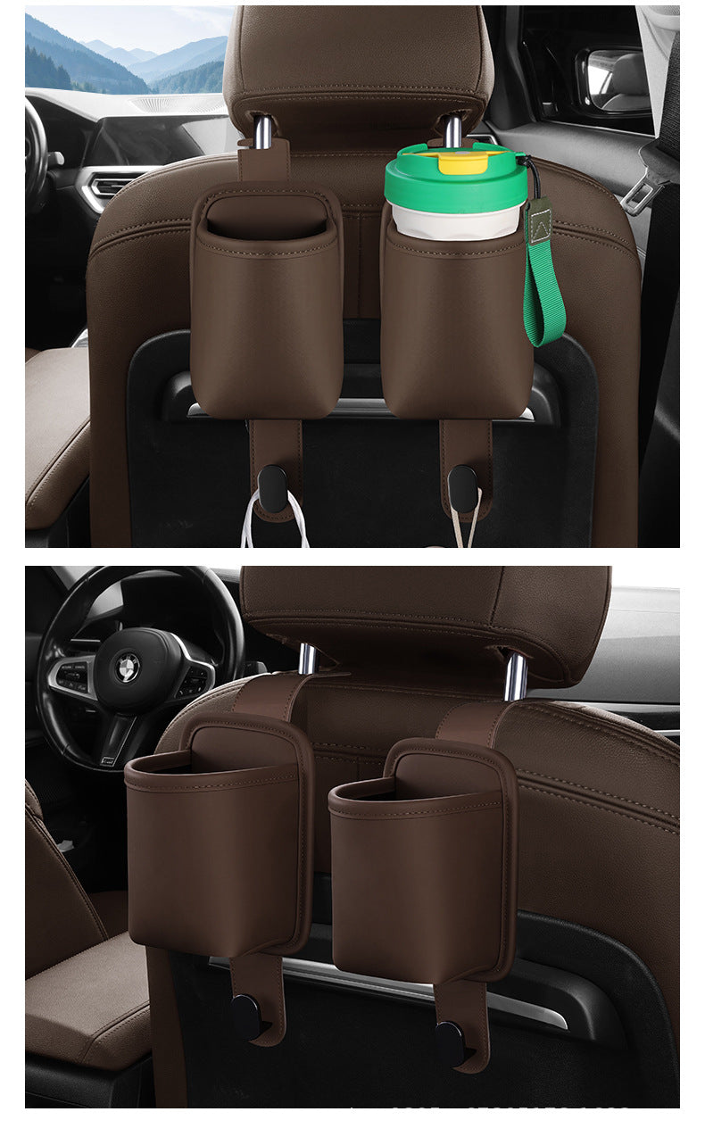 Car Cup Holder Car Seat Back Storage Box Multi-Functional Storage Bag Rear Seat Organizer Hook Trash Can