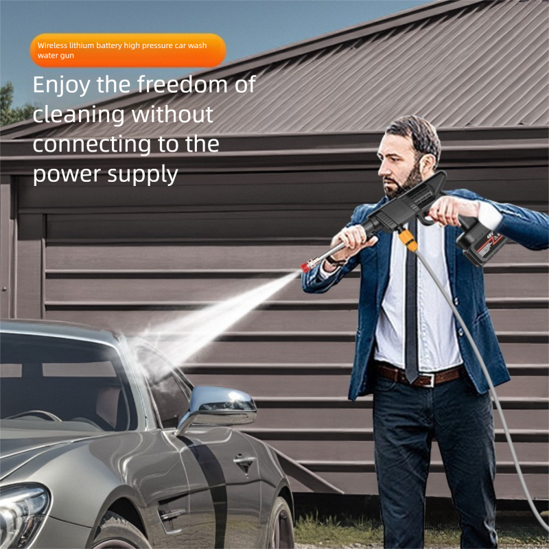 Wireless high-pressure water gun car washing artifact car washing charging portable household motor lithium battery high-power cleaning machine