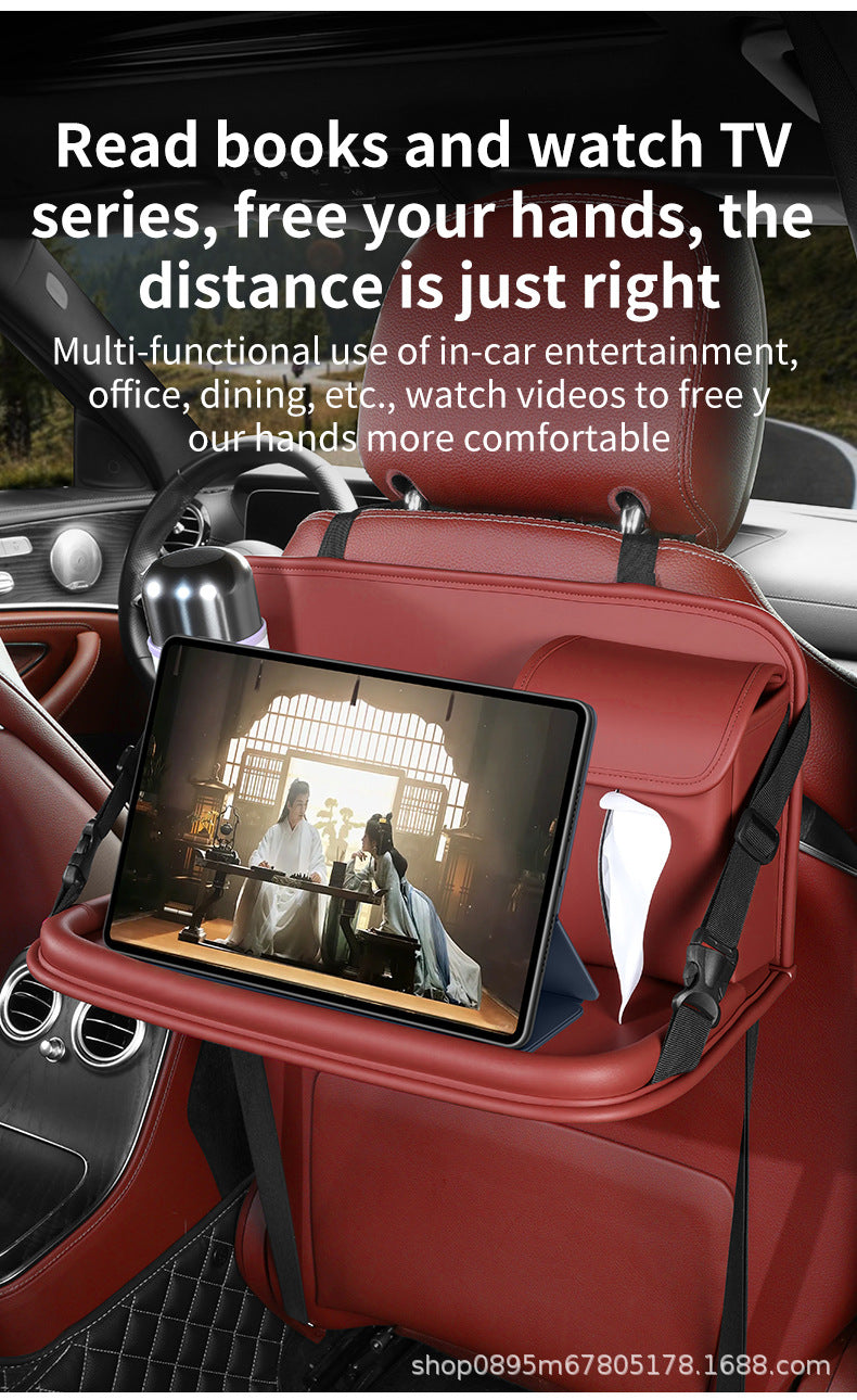 Car-mounted small table, foldable large-capacity multi-functional dining table for rear car seats, suitable for studying, eating, and storing laptops or tablets