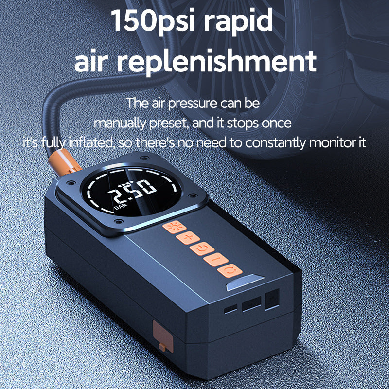 Car Air Pump Emergency Jump Starter Power Bank Integrated Smart Digital Display Car Tire Electric Air Pump