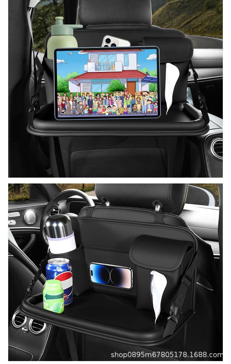 Car-mounted small table, foldable large-capacity multi-functional dining table for rear car seats, suitable for studying, eating, and storing laptops or tablets