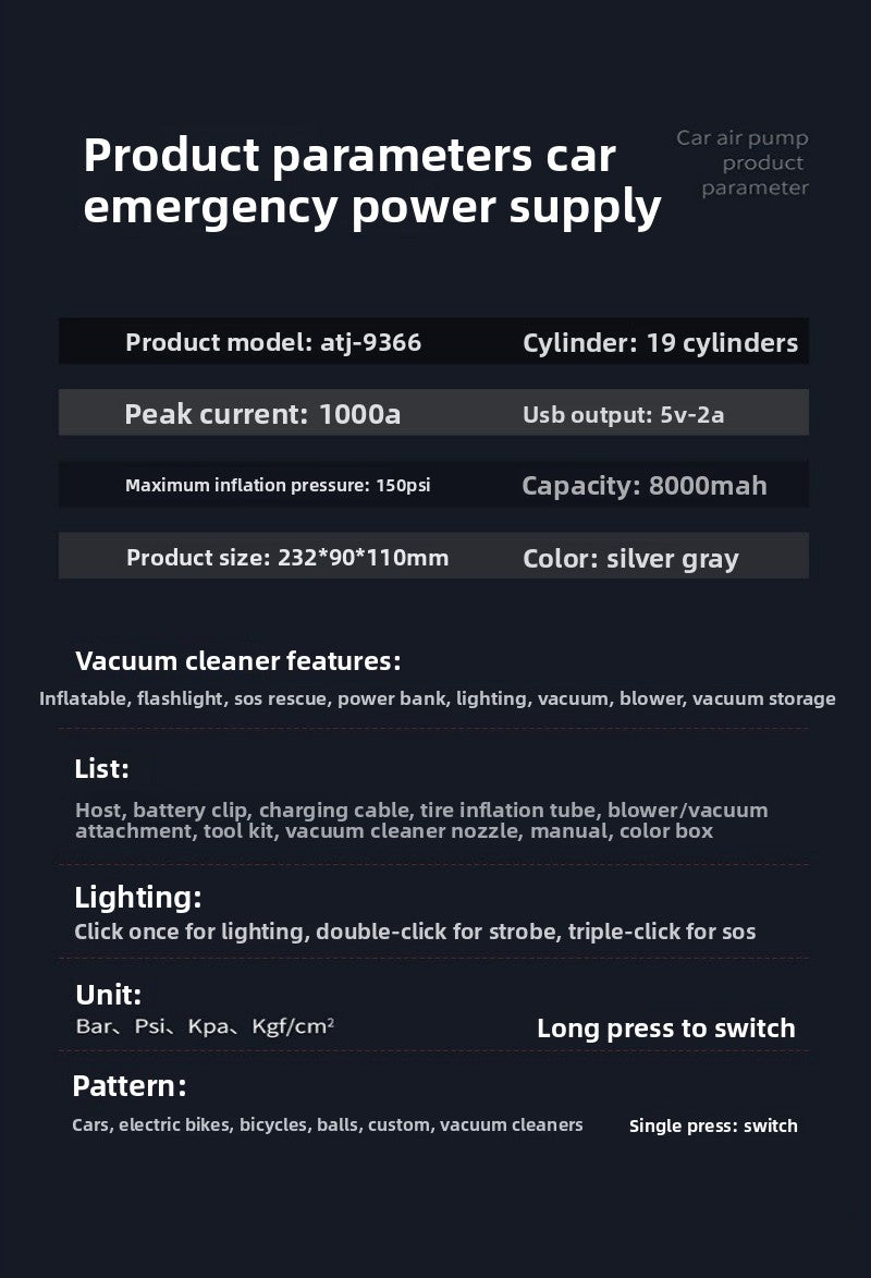 Multi-functional car emergency start-up power supply car air pump vacuum cleaner all-in-one portable