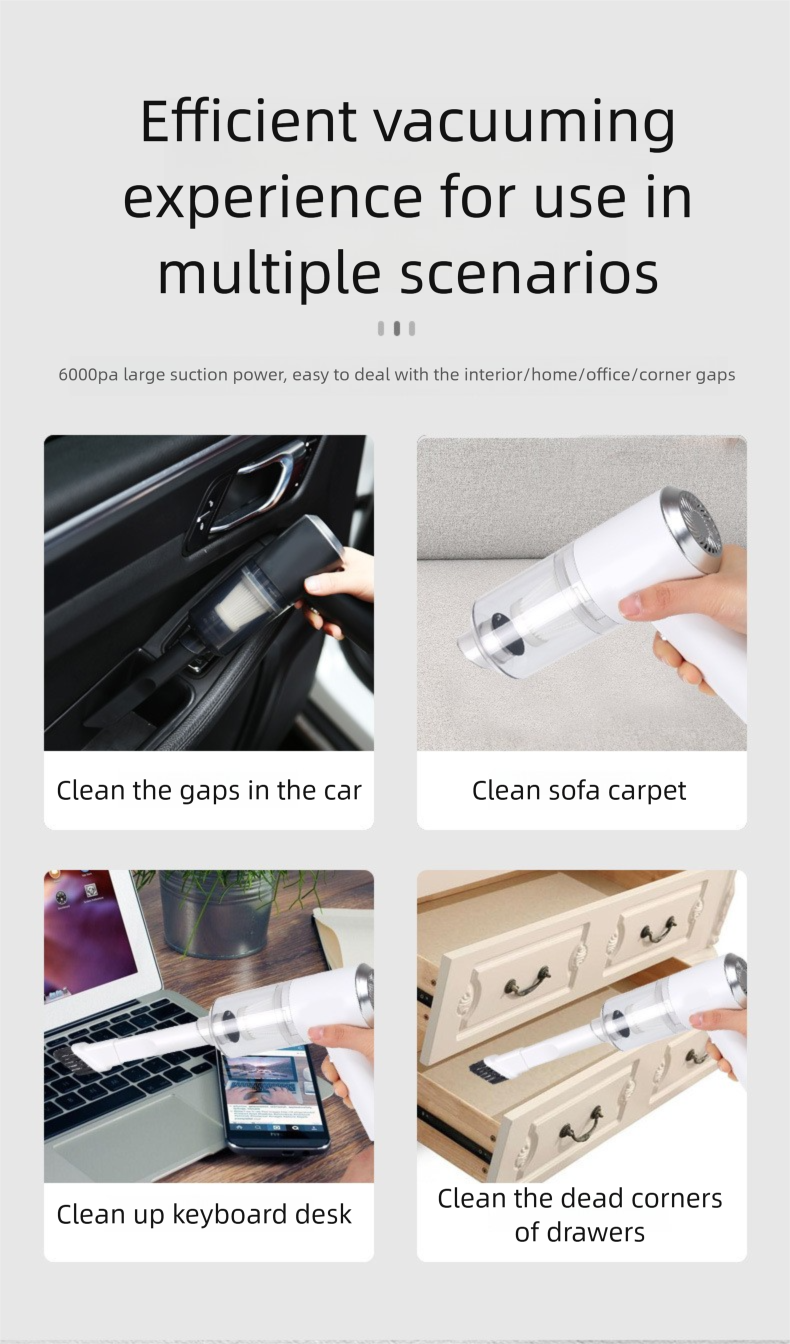 Car Vacuum Cleaner Wireless Charging Home and Car Dual-use Mini Portable Handheld Lithium Battery High Power