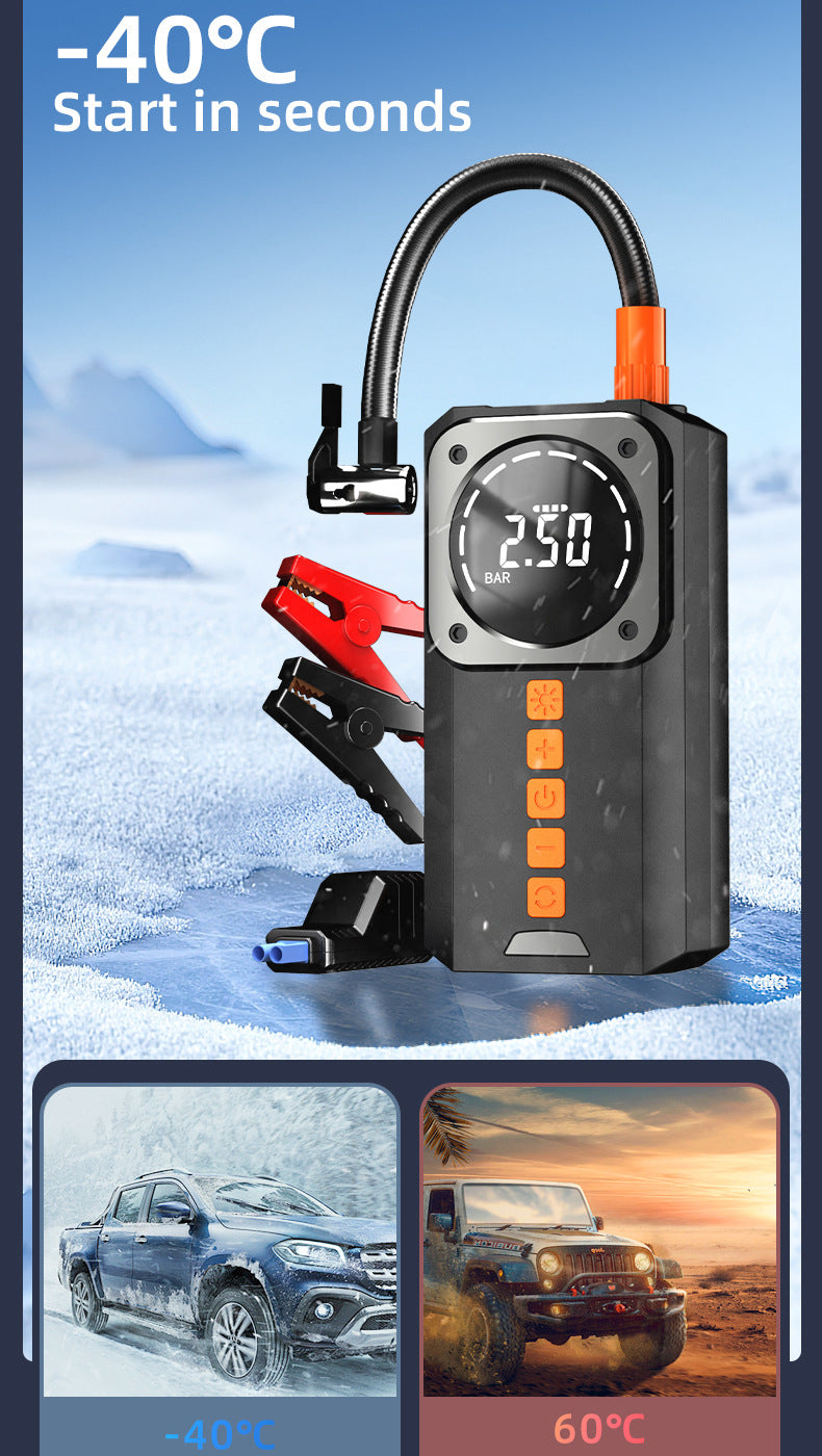 Car Air Pump Emergency Jump Starter Power Bank Integrated Smart Digital Display Car Tire Electric Air Pump