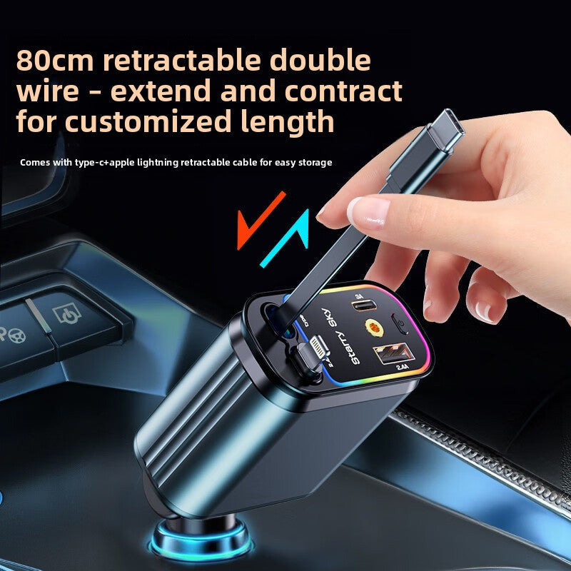 Starry Sky Roof Car Charger120W Super Fast Charging Car Charger with Retractable Cable Ambient Light for Car Interior Cigarette Lighter