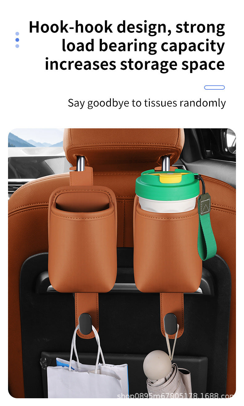 Car Cup Holder Car Seat Back Storage Box Multi-Functional Storage Bag Rear Seat Organizer Hook Trash Can