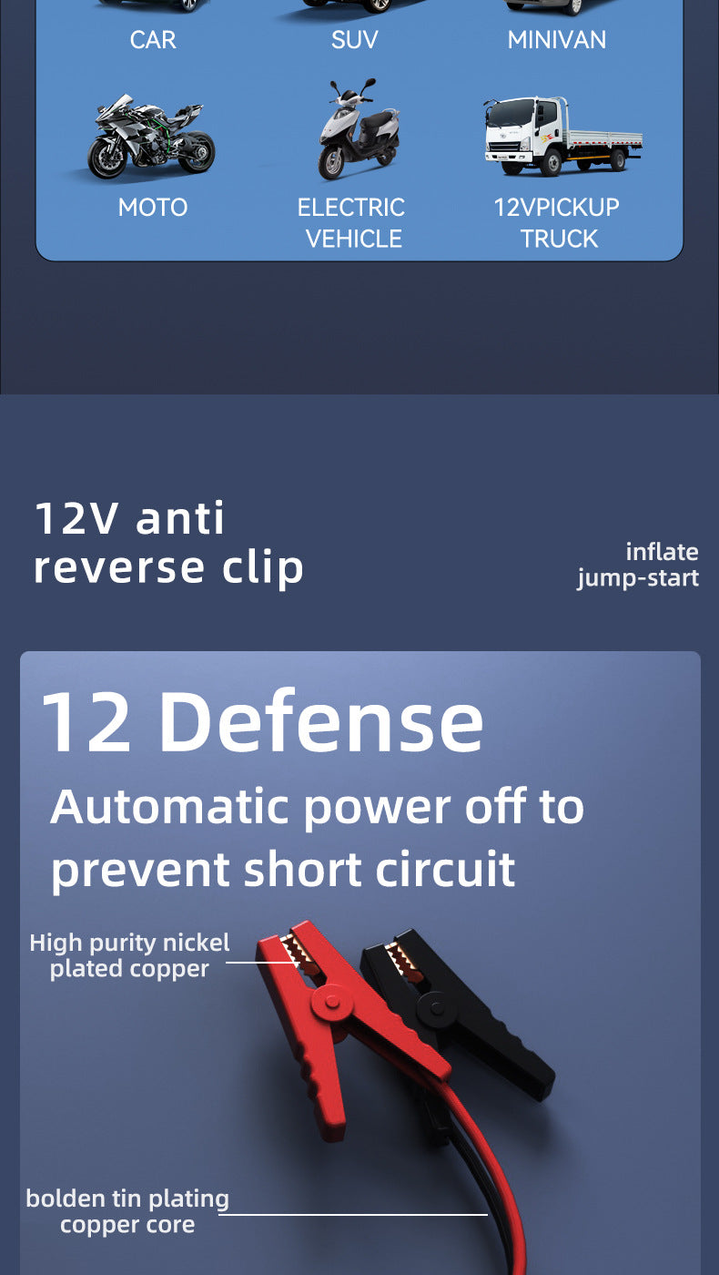 Car Air Pump Emergency Jump Starter Power Bank Integrated Smart Digital Display Car Tire Electric Air Pump