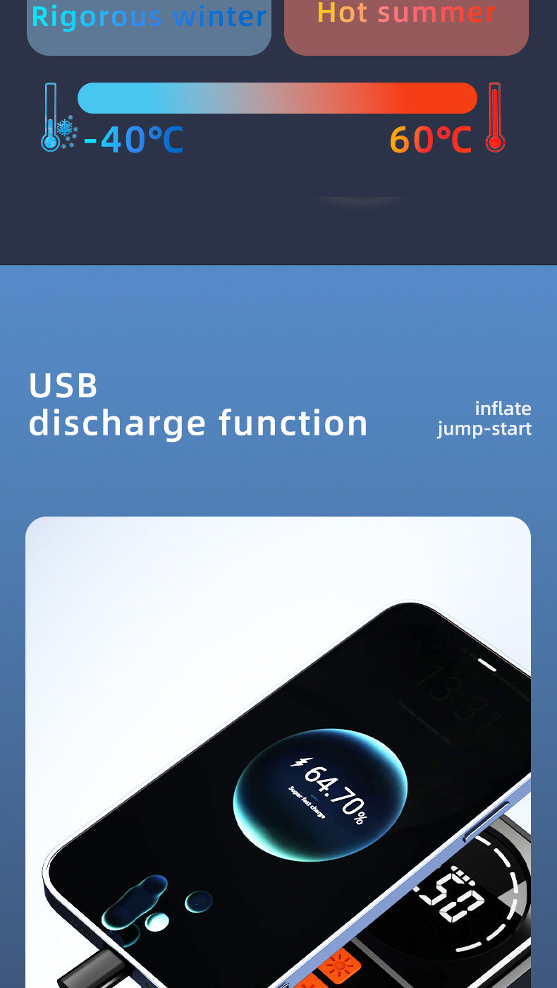 Car Air Pump Emergency Jump Starter Power Bank Integrated Smart Digital Display Car Tire Electric Air Pump
