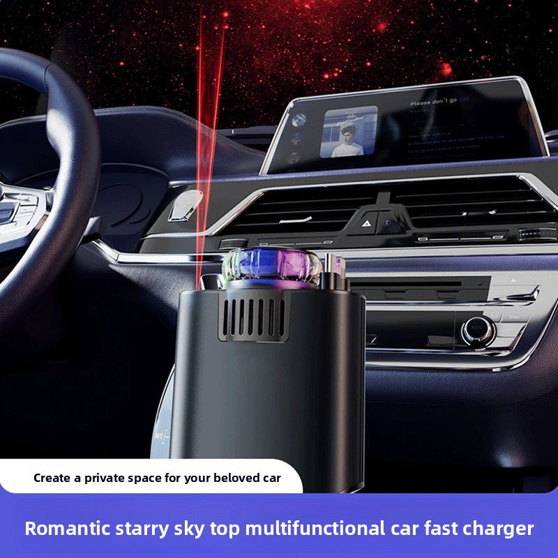 Car Charger120W Super Fast Charging with Retractable Cable Ambient Light Car Smart Aromatherapy Machine Starry Sky Roof Car Charger