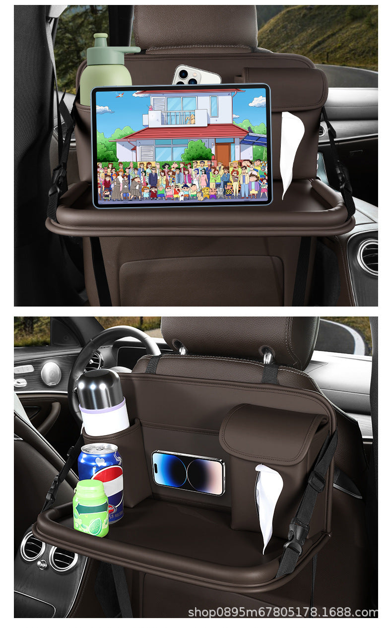 Car-mounted small table, foldable large-capacity multi-functional dining table for rear car seats, suitable for studying, eating, and storing laptops or tablets