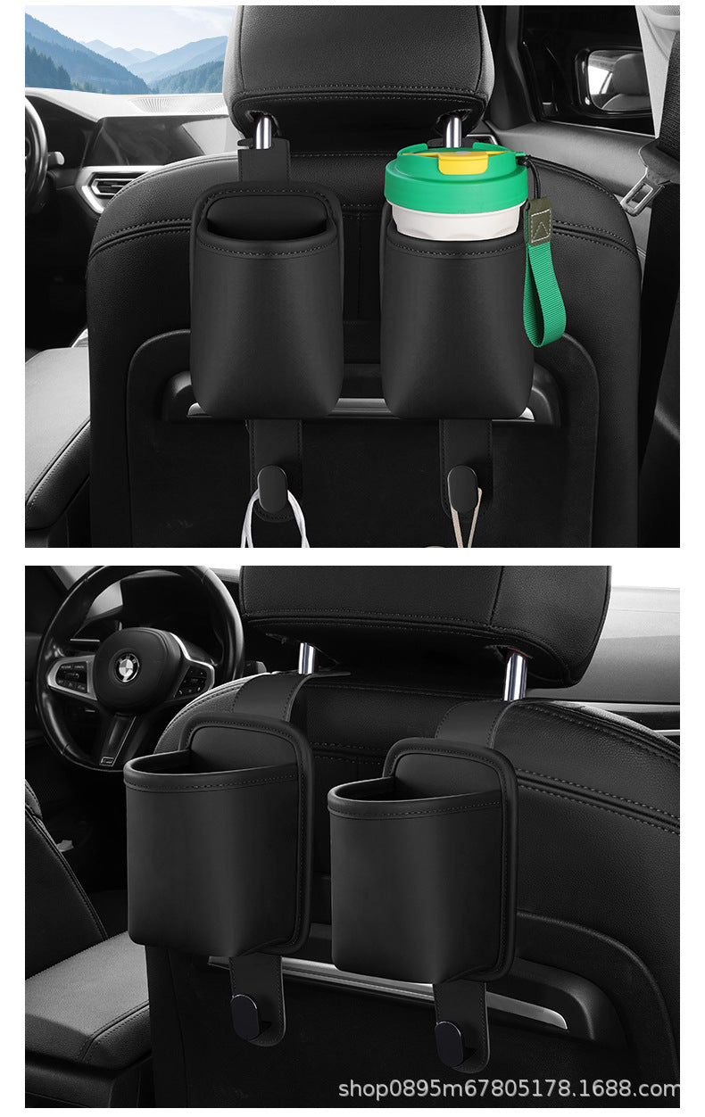 Car Cup Holder Car Seat Back Storage Box Multi-Functional Storage Bag Rear Seat Organizer Hook Trash Can