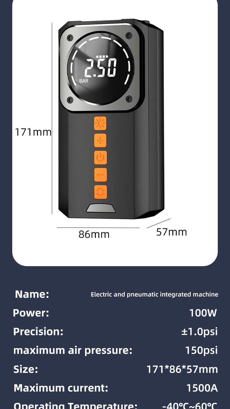 Car Air Pump Emergency Jump Starter Power Bank Integrated Smart Digital Display Car Tire Electric Air Pump