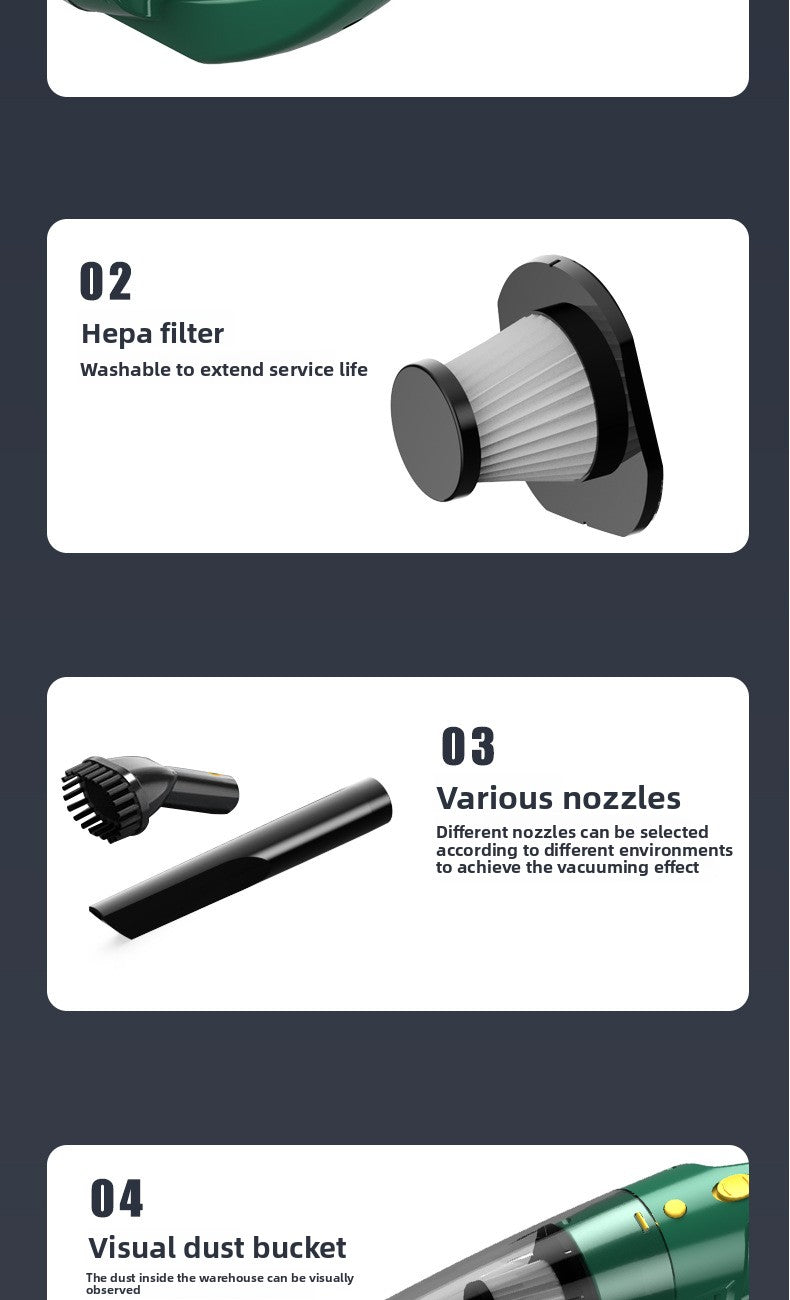 Wireless Car Vacuum Cleaner for Home Use, Small Size, Dual-purpose for Dry and Wet, High Power, Handheld, Strong Suction, In-car Use