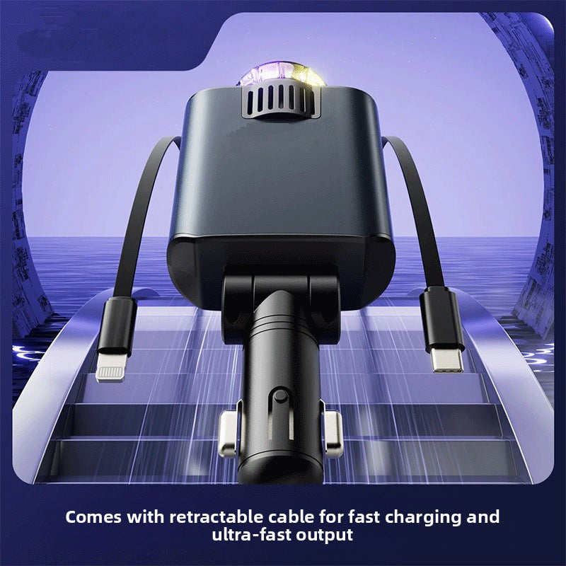 Car Charger120W Super Fast Charging with Retractable Cable Ambient Light Car Smart Aromatherapy Machine Starry Sky Roof Car Charger