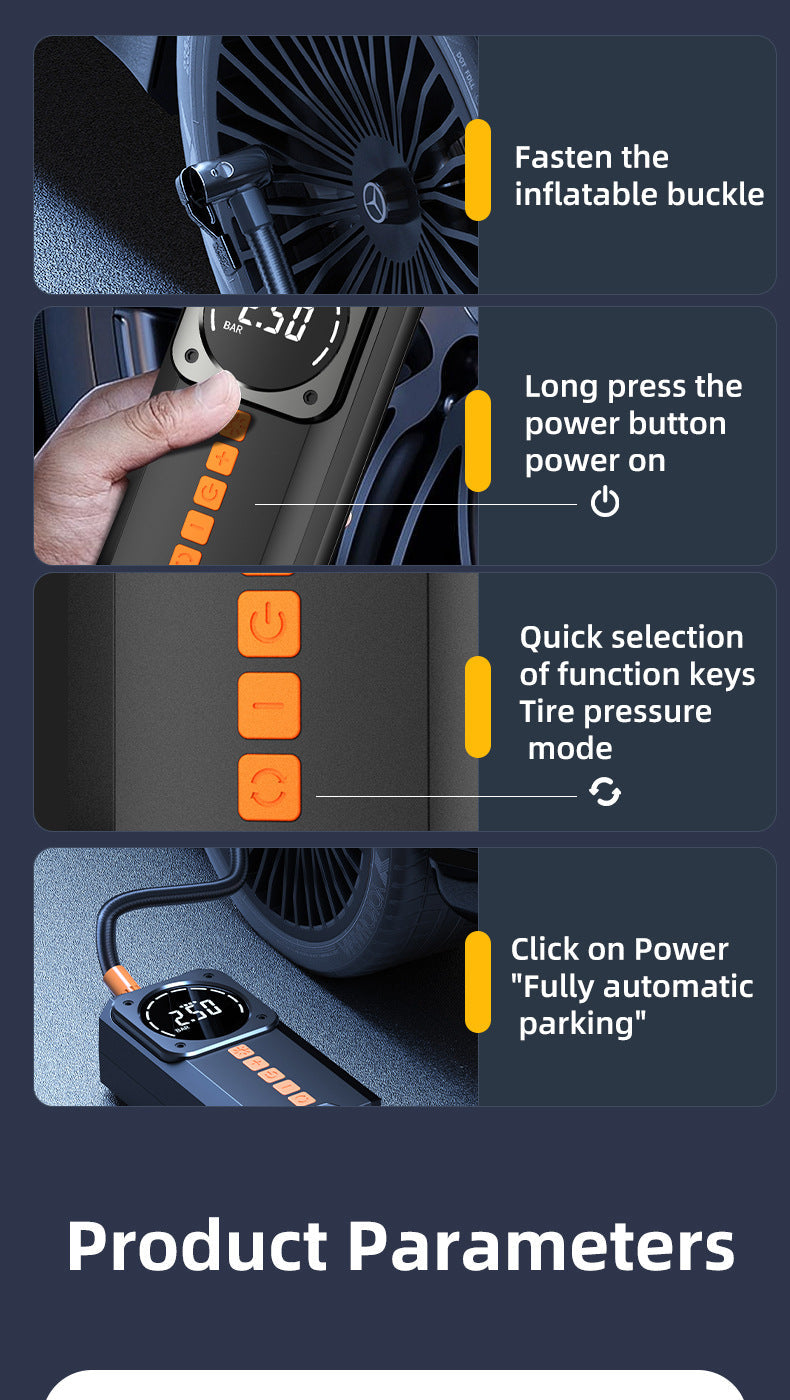 Car Air Pump Emergency Jump Starter Power Bank Integrated Smart Digital Display Car Tire Electric Air Pump