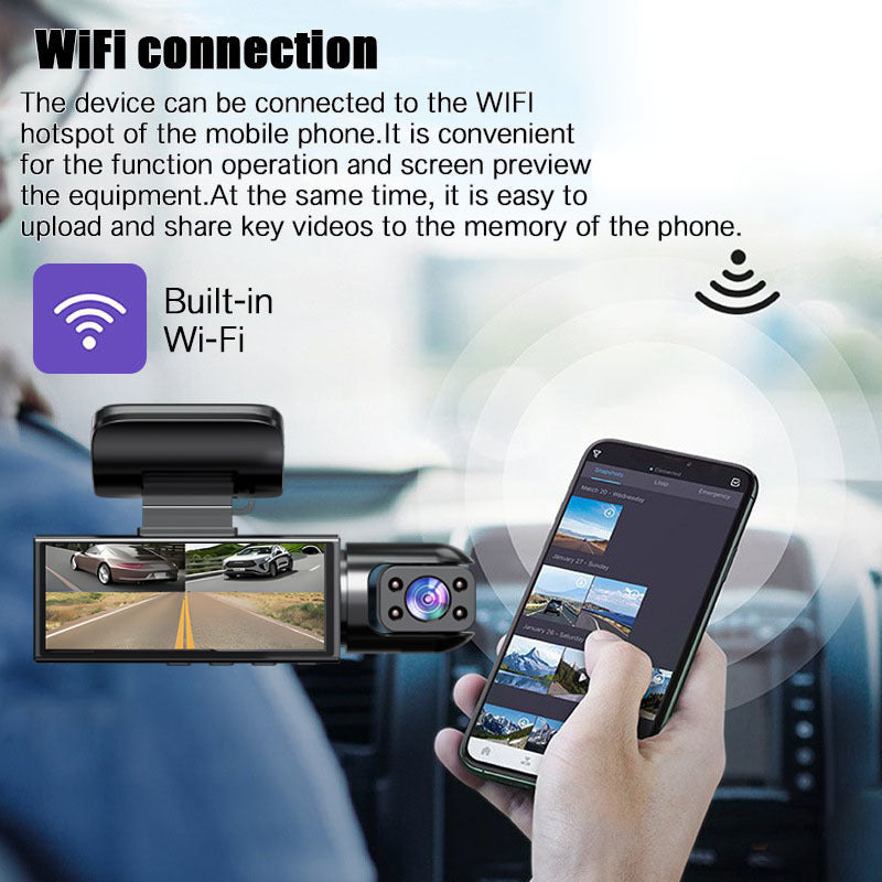 M8 Car Dash Cam Dual Lens Front and Rear Recording Simultaneously High Definition with Mobile Phone Connectivity