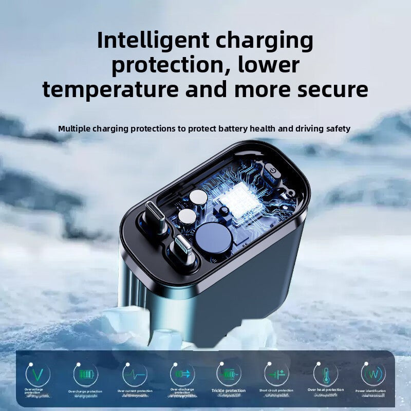 Starry Sky Roof Car Charger120W Super Fast Charging Car Charger with Retractable Cable Ambient Light for Car Interior Cigarette Lighter