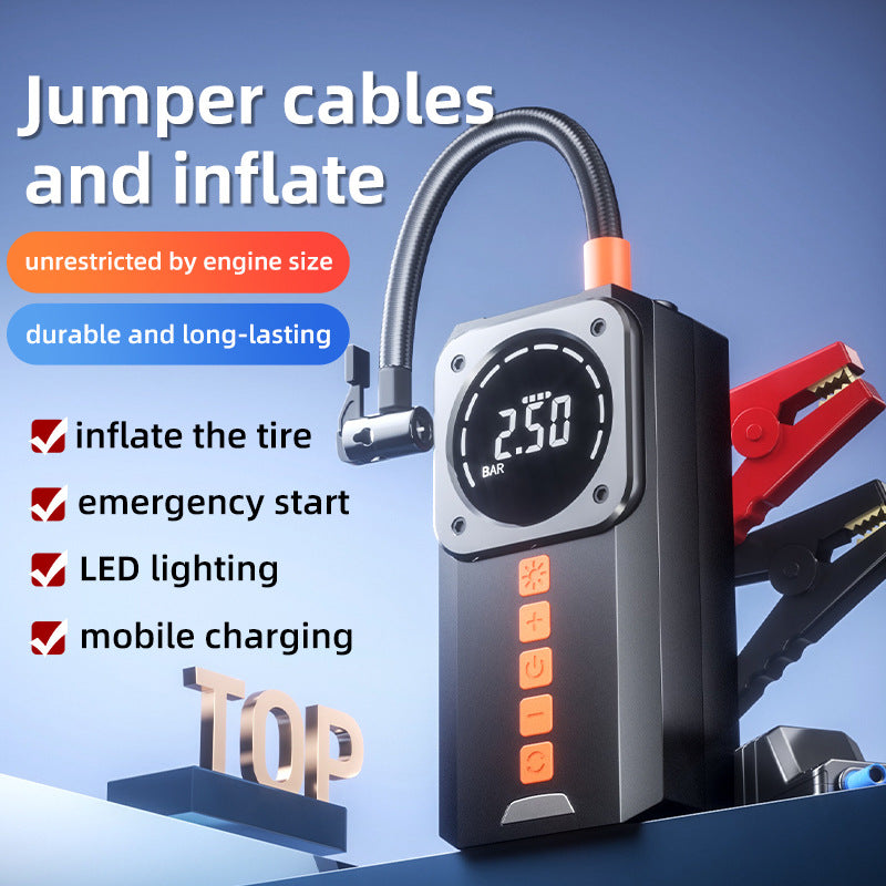 Car Air Pump Emergency Jump Starter Power Bank Integrated Smart Digital Display Car Tire Electric Air Pump