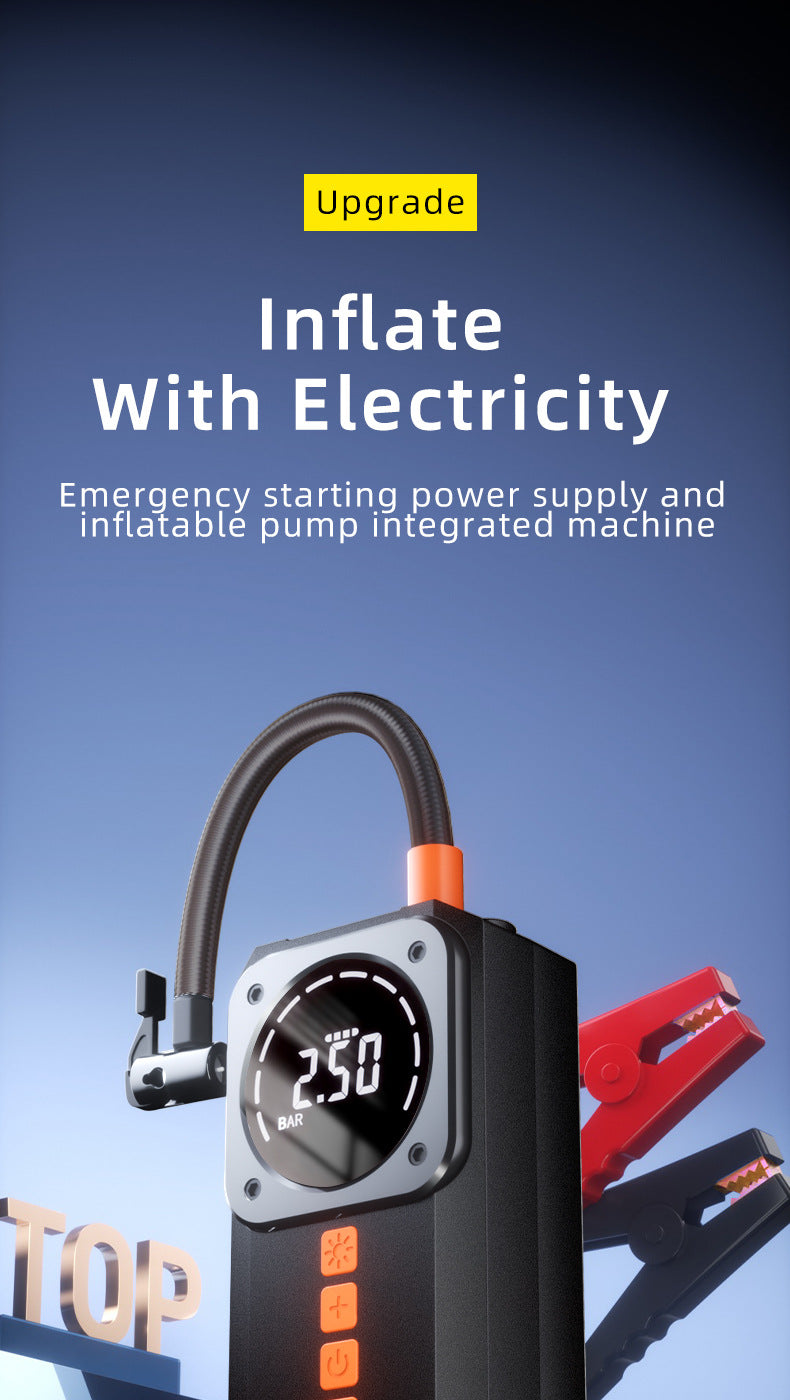 Car Air Pump Emergency Jump Starter Power Bank Integrated Smart Digital Display Car Tire Electric Air Pump