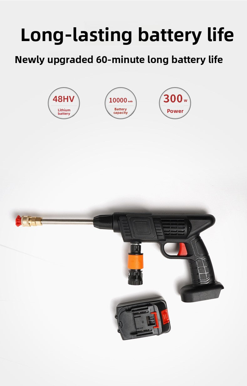 Wireless high-pressure water gun car washing artifact car washing charging portable household motor lithium battery high-power cleaning machine