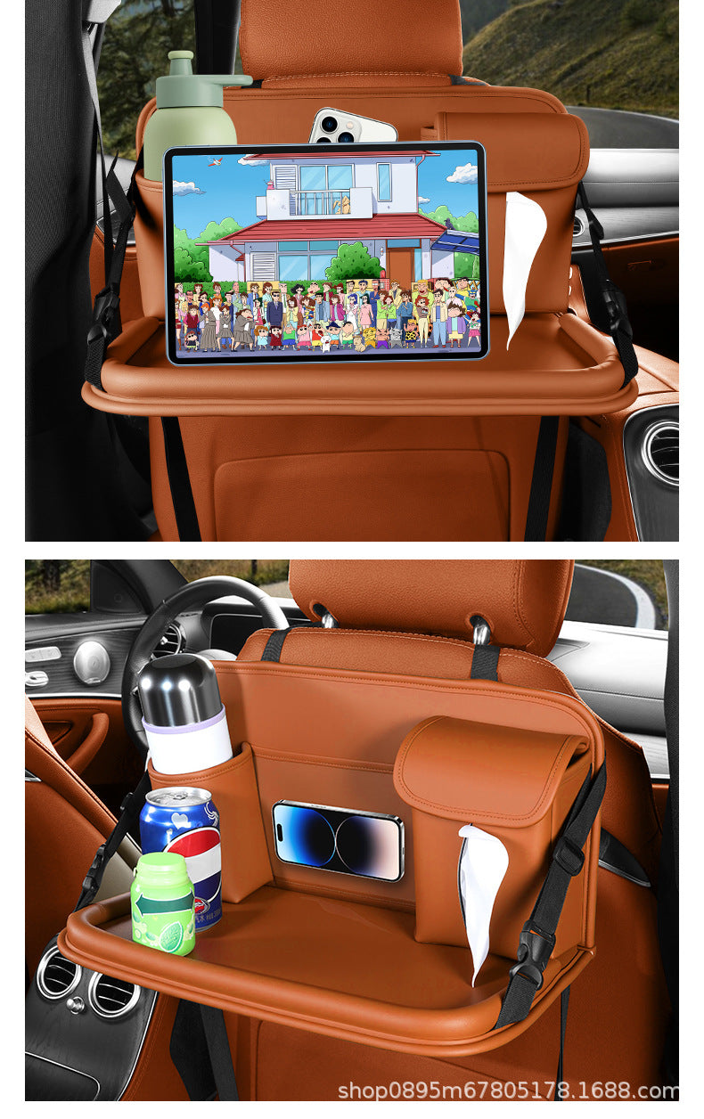 Car-mounted small table, foldable large-capacity multi-functional dining table for rear car seats, suitable for studying, eating, and storing laptops or tablets