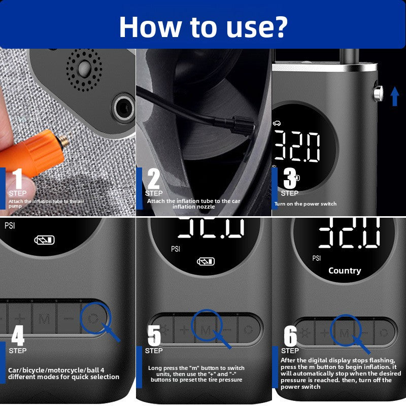 Cross-border Portable Mini Self-propelled Electric Tire Inflator Pump Car Charger Dual-use Inflator Pump