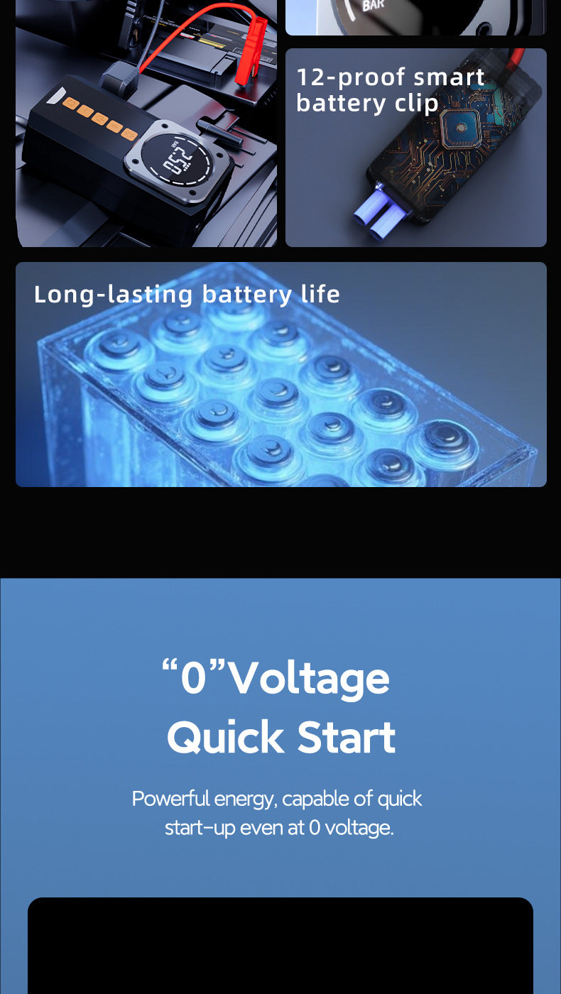 Car Air Pump Emergency Jump Starter Power Bank Integrated Smart Digital Display Car Tire Electric Air Pump