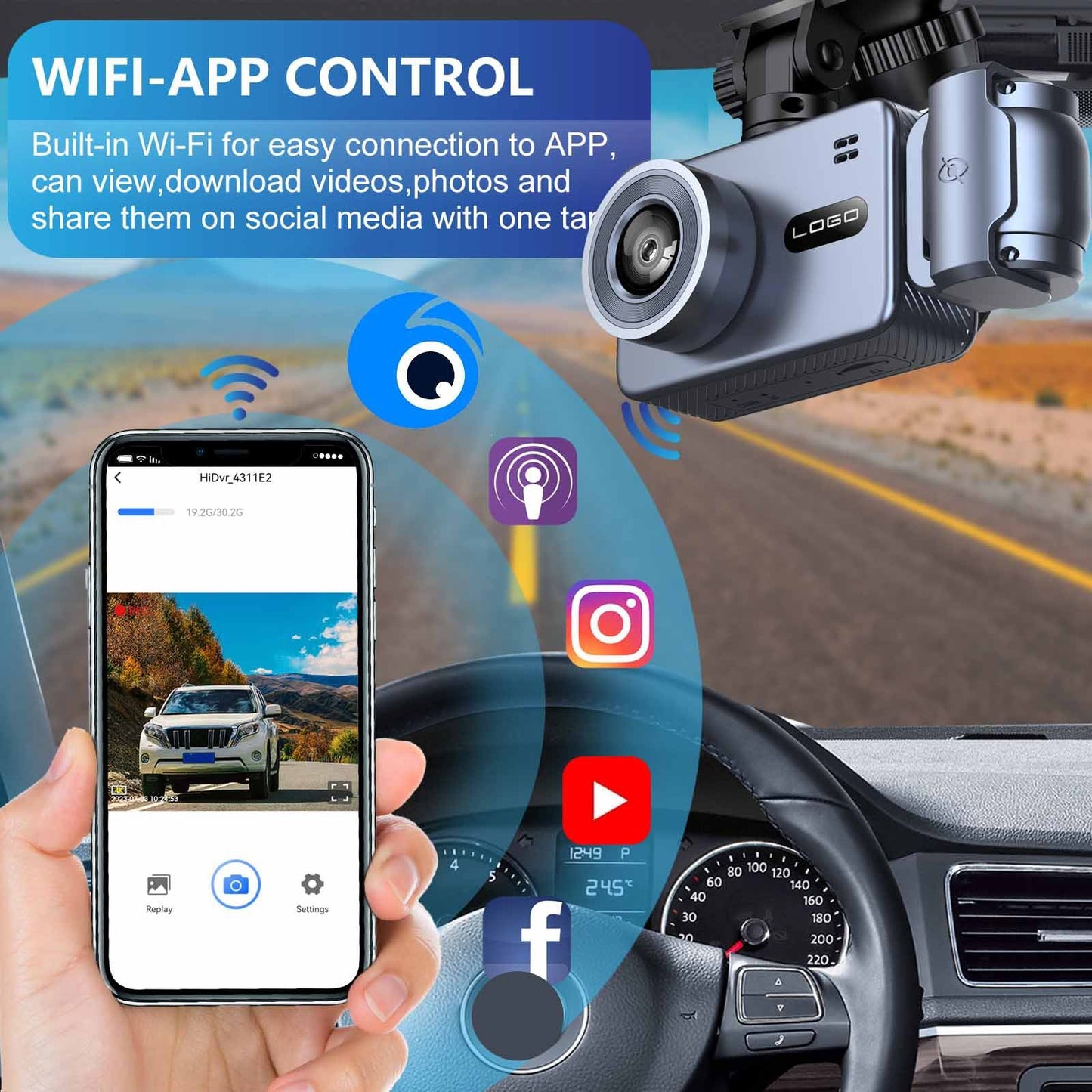 All-smart chip 4K new driving recorder three-lens WIFI interconnection car driving CARDVR camera