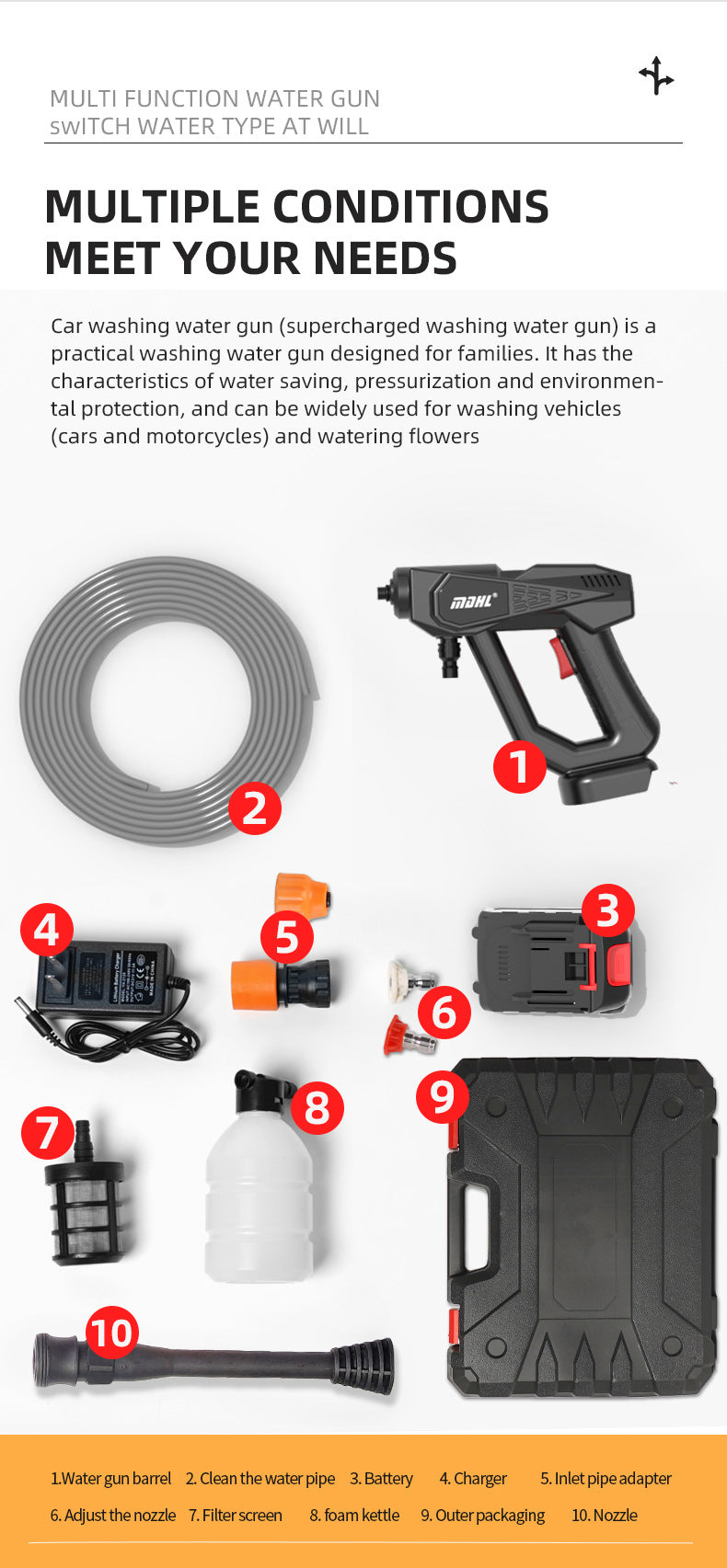 lithium battery car washing machine multi-functional powerful wireless high-pressure water gun