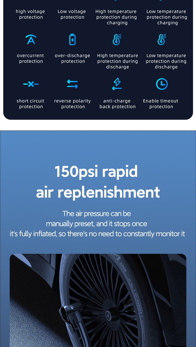 Car Air Pump Emergency Jump Starter Power Bank Integrated Smart Digital Display Car Tire Electric Air Pump