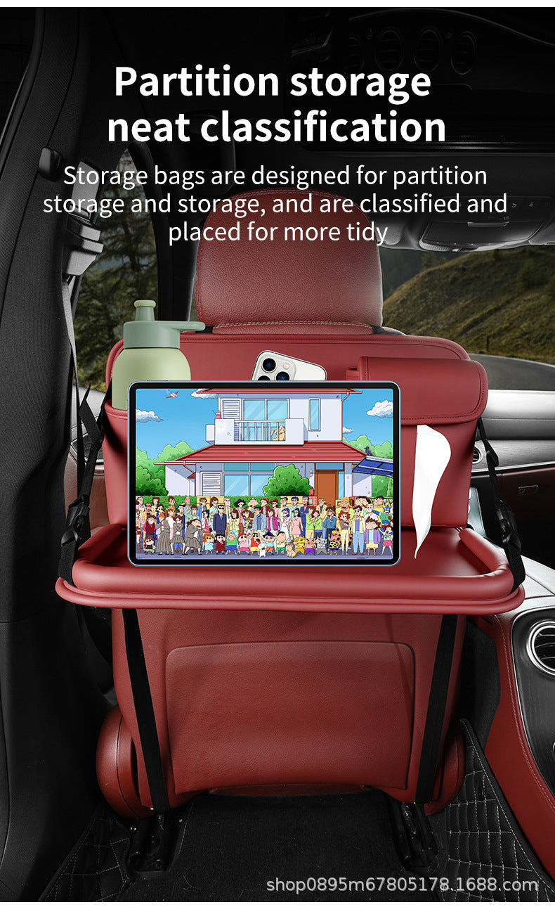 Car-mounted small table, foldable large-capacity multi-functional dining table for rear car seats, suitable for studying, eating, and storing laptops or tablets