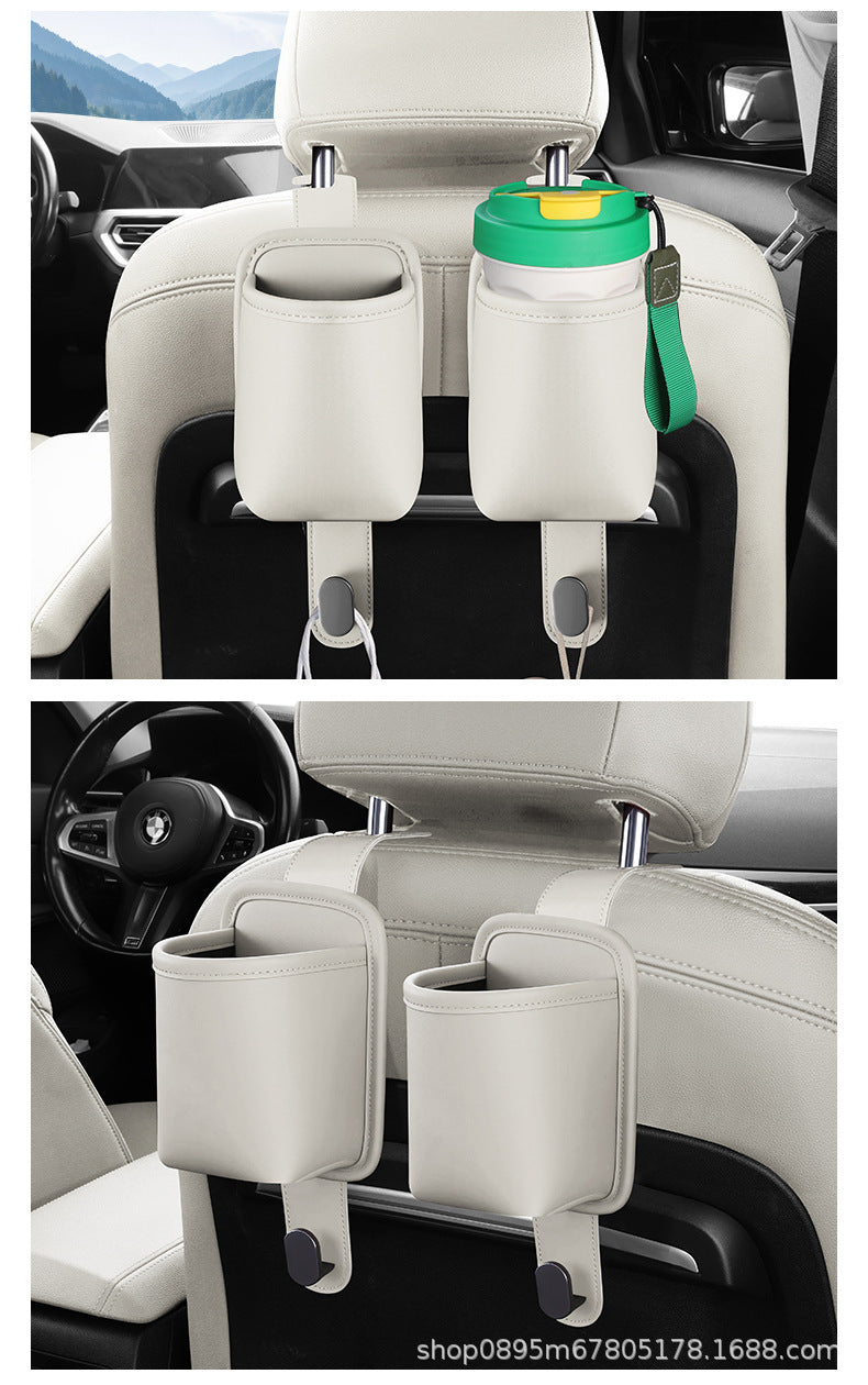 Car Cup Holder Car Seat Back Storage Box Multi-Functional Storage Bag Rear Seat Organizer Hook Trash Can