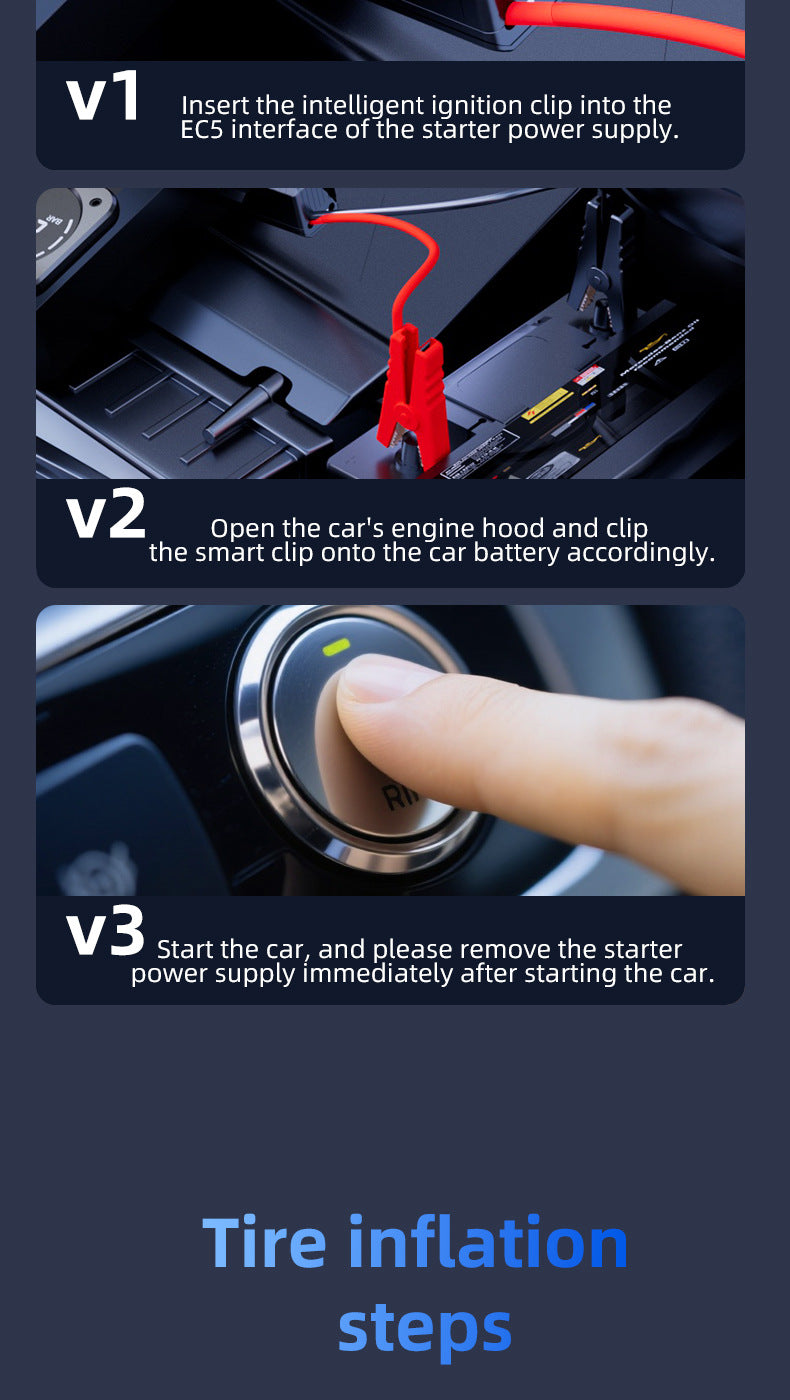 Car Air Pump Emergency Jump Starter Power Bank Integrated Smart Digital Display Car Tire Electric Air Pump