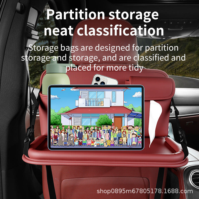 Car-mounted small table, foldable large-capacity multi-functional dining table for rear car seats, suitable for studying, eating, and storing laptops or tablets