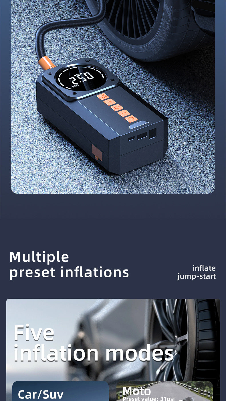 Car Air Pump Emergency Jump Starter Power Bank Integrated Smart Digital Display Car Tire Electric Air Pump