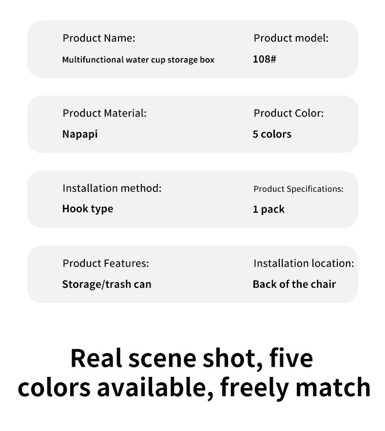 Car Cup Holder Car Seat Back Storage Box Multi-Functional Storage Bag Rear Seat Organizer Hook Trash Can