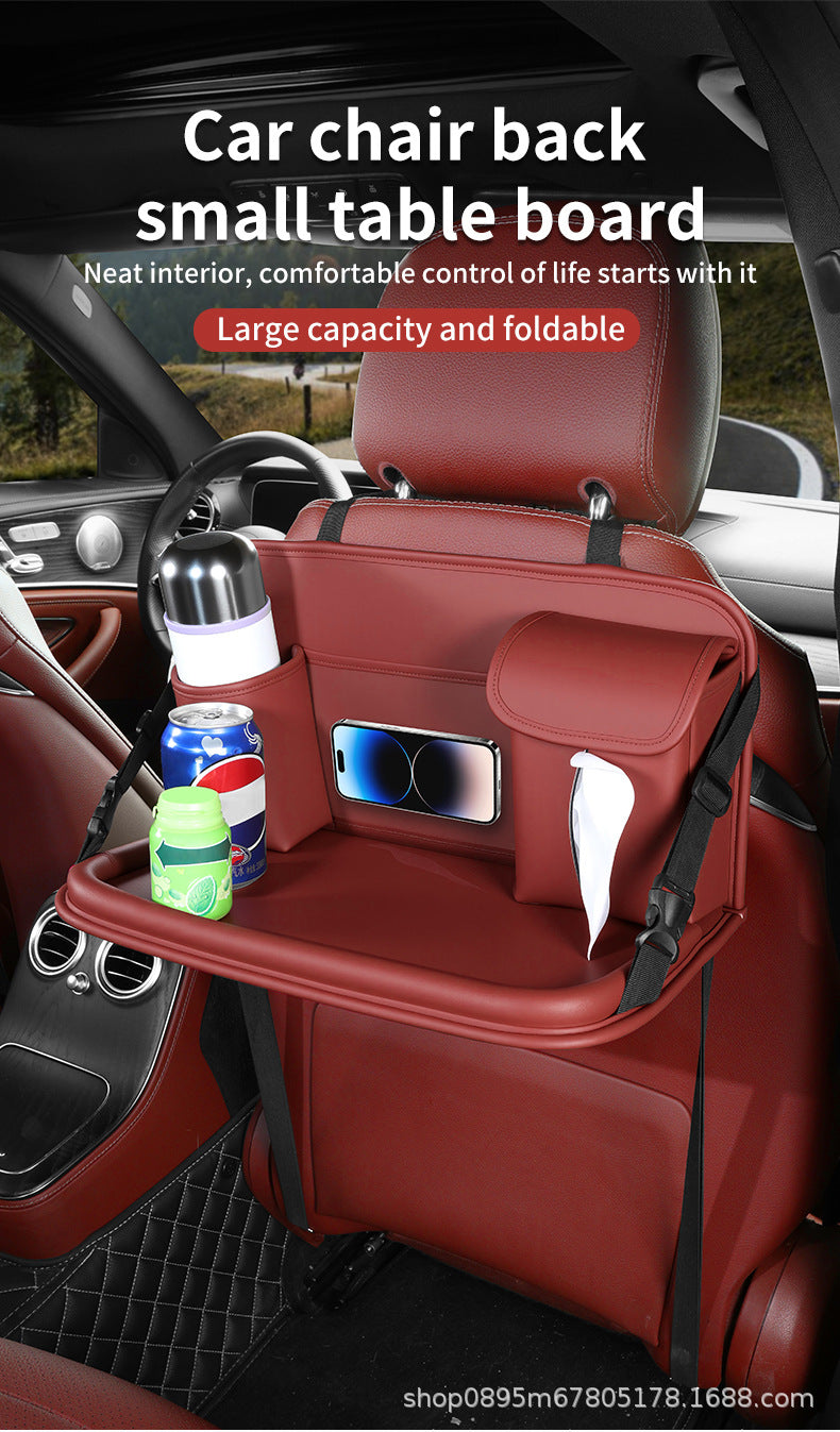 Car-mounted small table, foldable large-capacity multi-functional dining table for rear car seats, suitable for studying, eating, and storing laptops or tablets