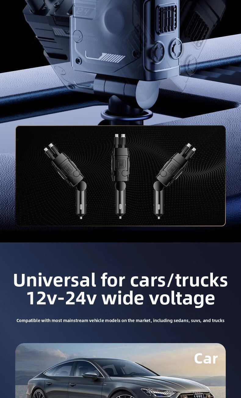 Mecha Retractable Cable Car Charger for Vehicles120W Super Fast Charging 3-in-1 Car Cigarette Lighter Flash Charging Car Charger