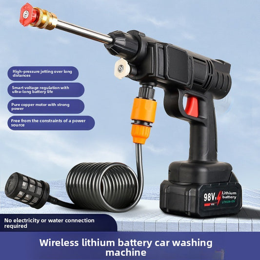 Wireless high-pressure water gun car washing artifact car washing charging portable household motor lithium battery high-power cleaning machine