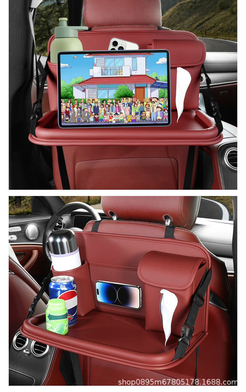 Car-mounted small table, foldable large-capacity multi-functional dining table for rear car seats, suitable for studying, eating, and storing laptops or tablets