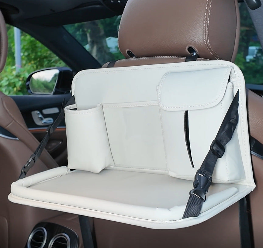 Car-mounted small table, foldable large-capacity multi-functional dining table for rear car seats, suitable for studying, eating, and storing laptops or tablets