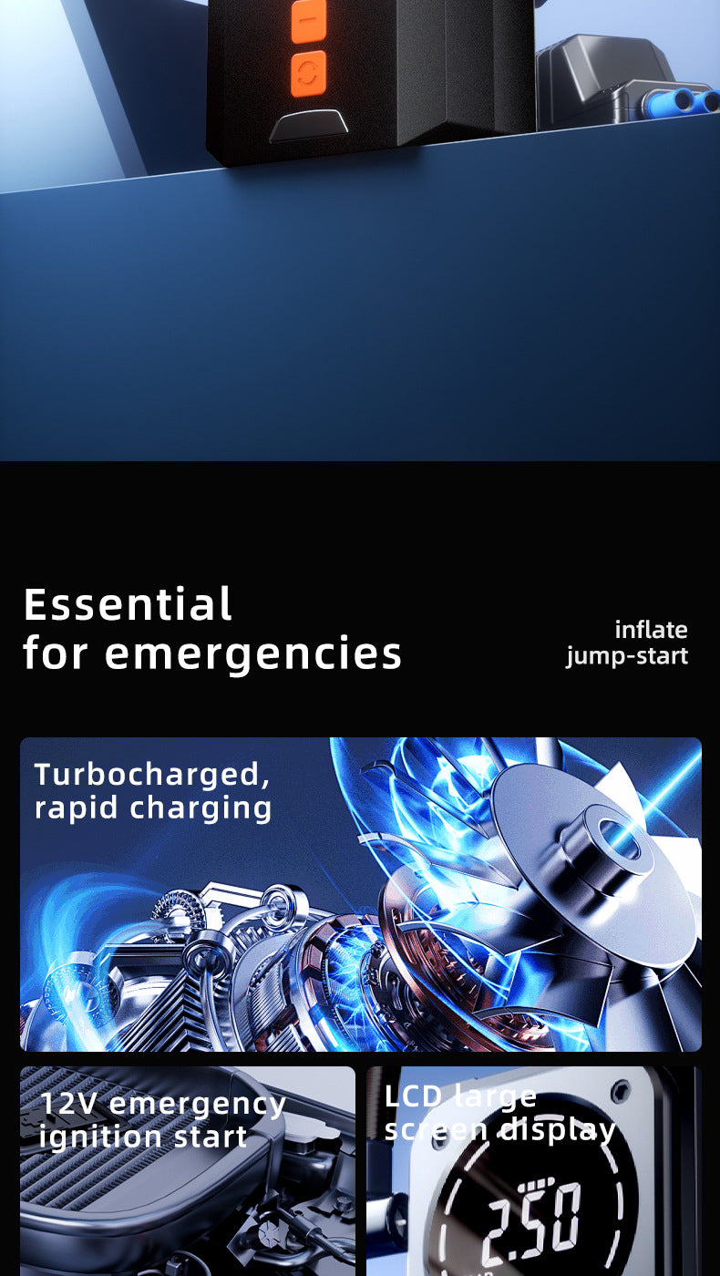 Car Air Pump Emergency Jump Starter Power Bank Integrated Smart Digital Display Car Tire Electric Air Pump